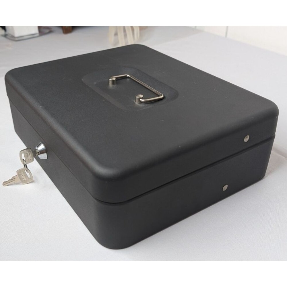 Large Lockable Cash Box with Money Tray & Key, Black, 11.8x9.45x3.54 - Picture 7 of 10
